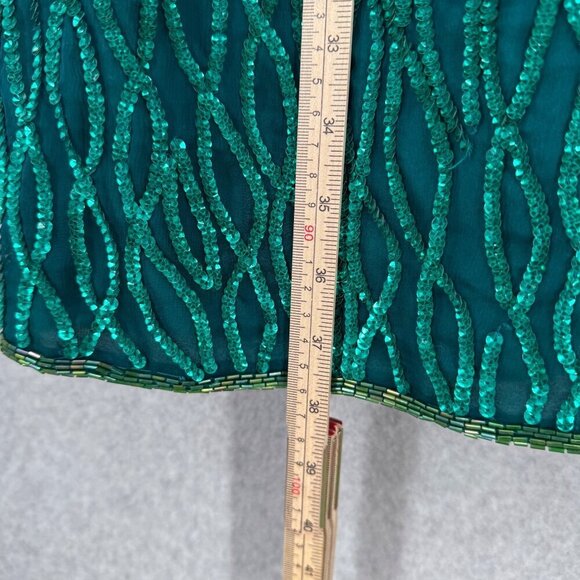 Laurence Kazar Womens VTG Silk Cocktail Party Dress Size M Green Sequin Beaded - Picture 14 of 16